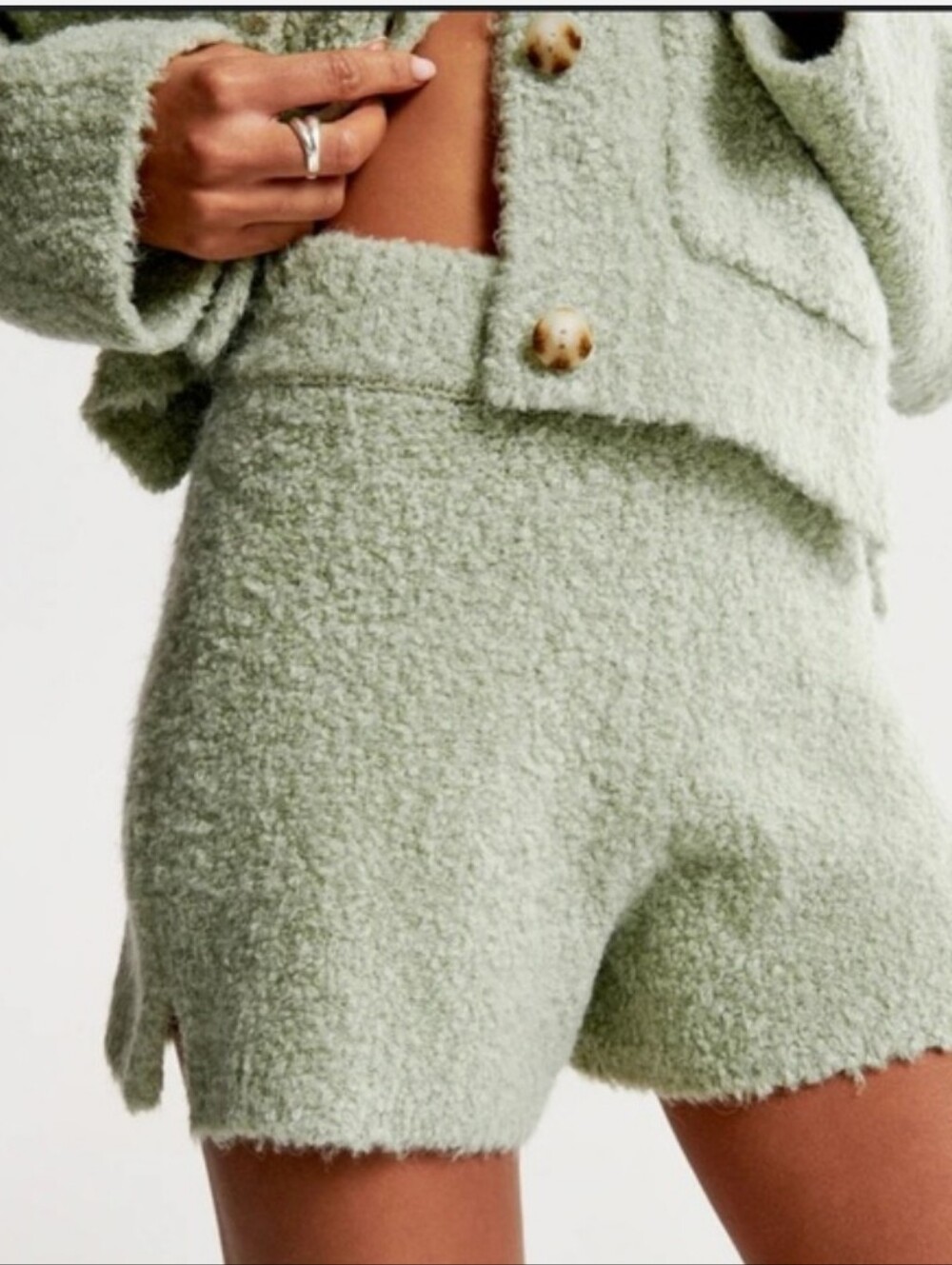 Abercrombie & Fitch Lounge Collection Cozy Bouclé Knit Short Sage Green